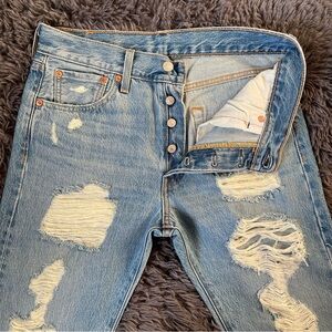 Vintage 501 Levi's Button Fly Distressed Denim Jeans Relaxed Fit Blue 30x30
